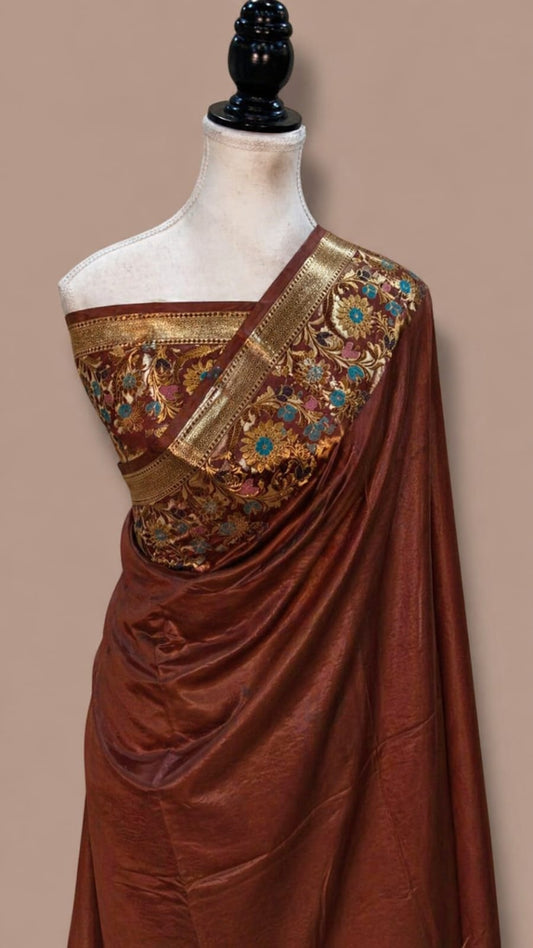 Banarasi Raw Mango Silk Saree with Floral Mina Border - BRMSBN106