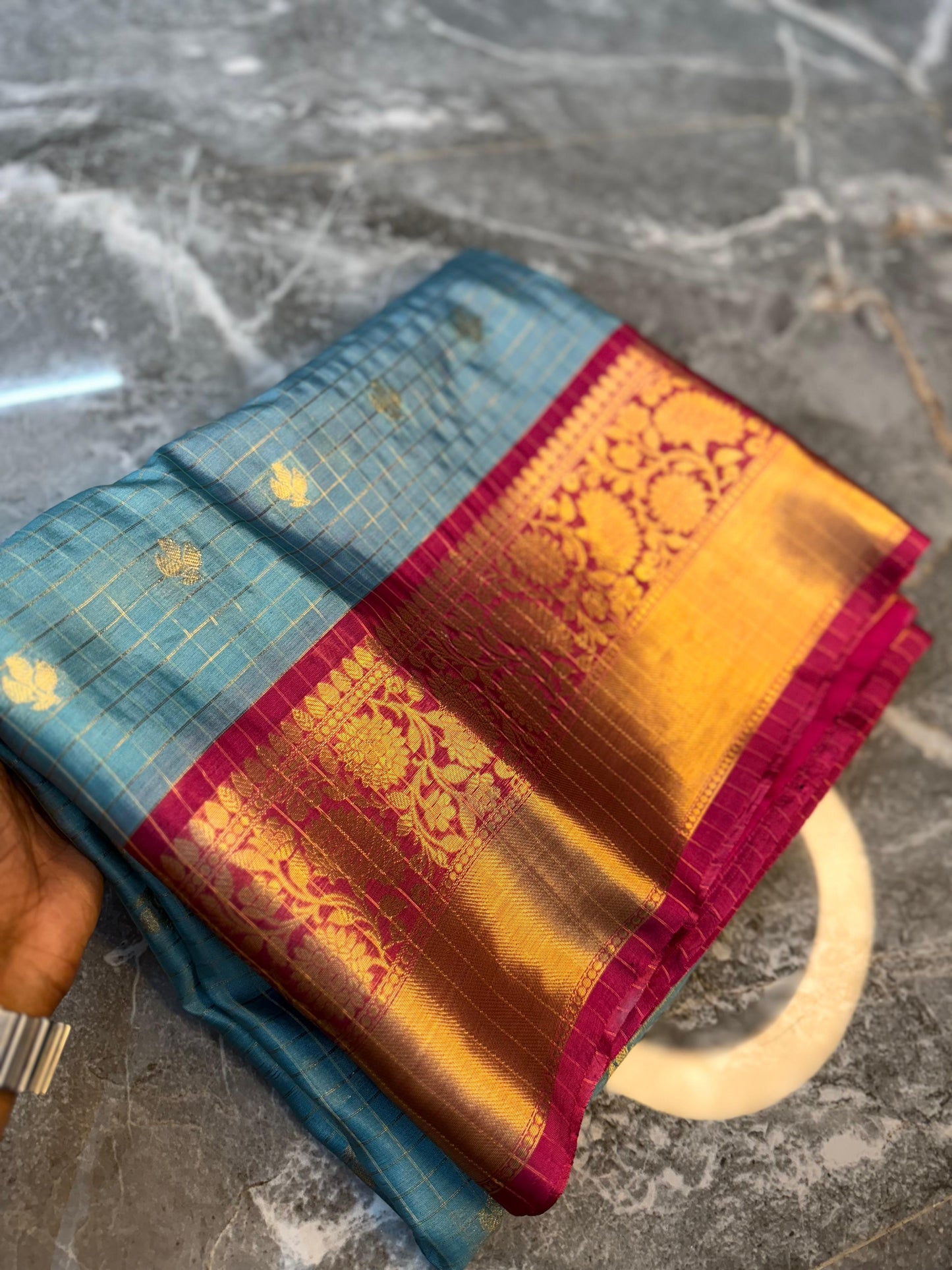 Banarasi Check Pattu Silk Saree - BCPSLB003