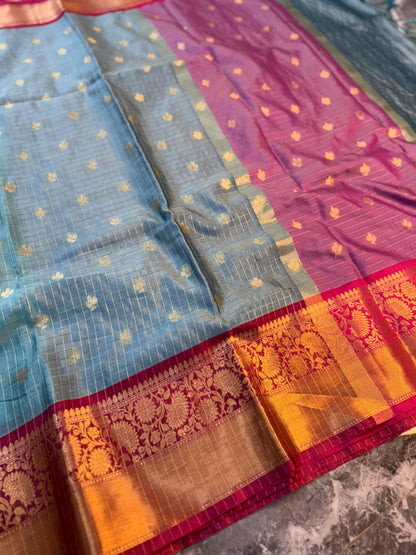 Banarasi Check Pattu Silk Saree - BCPSLB003