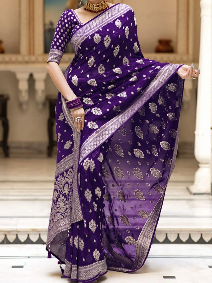 Purple Banarasi Georgette Silk Saree - DPBGS088