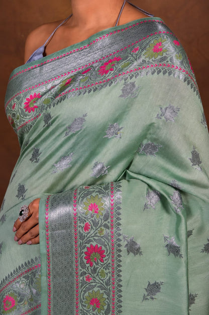 Banarasi Raw Mango Silk Saree with Mina Buta Design - BRMSMBGB53