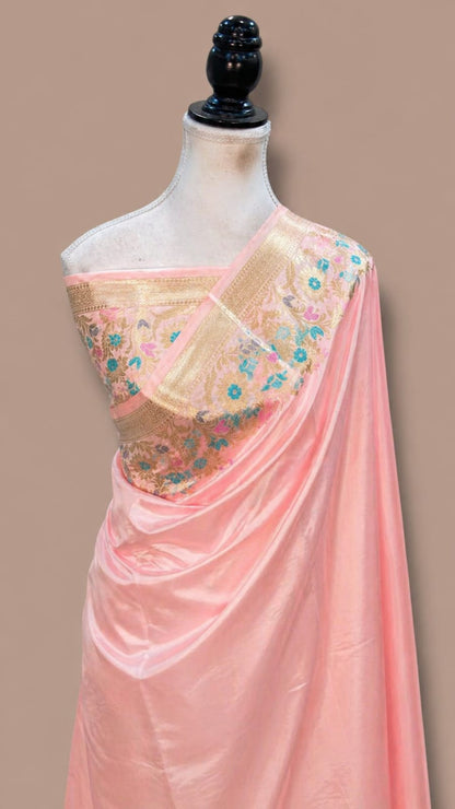 Banarasi Raw Mango Silk Saree with Floral Mina Border - BRMSLP110