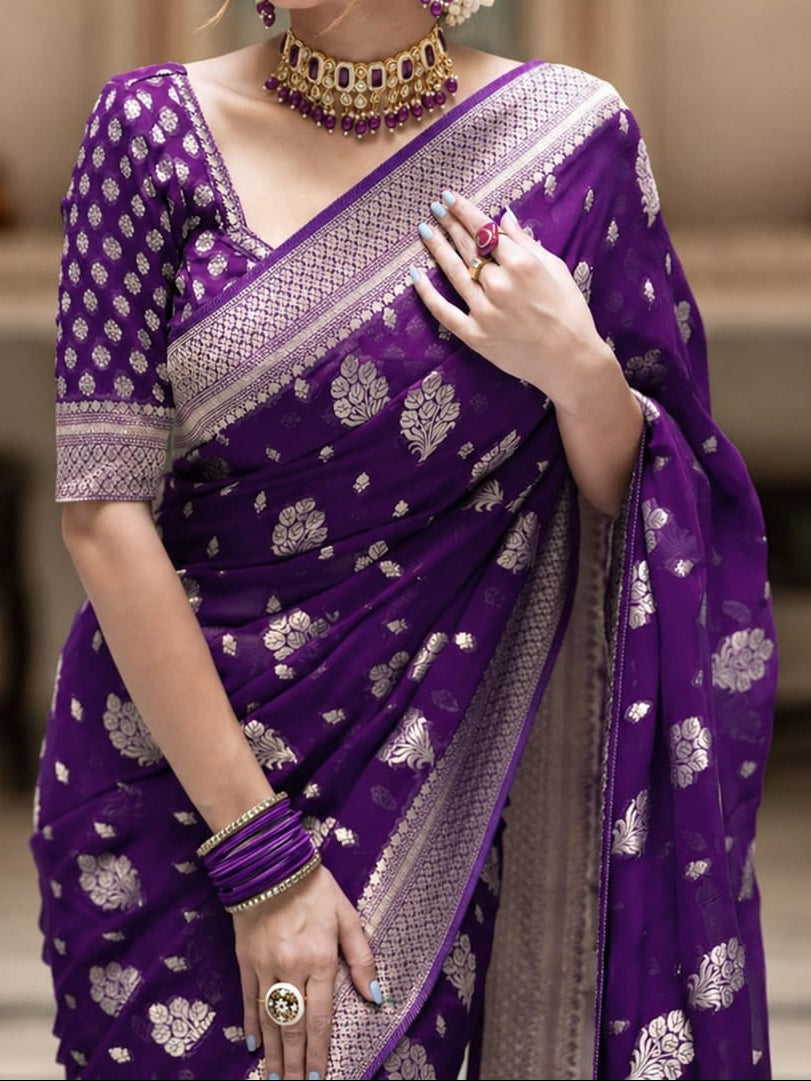 Purple Banarasi Georgette Silk Saree - DPBGS088