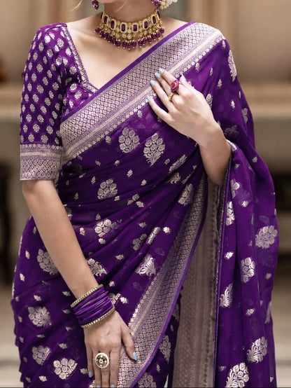 Purple Banarasi Georgette Silk Saree - DPBGS088