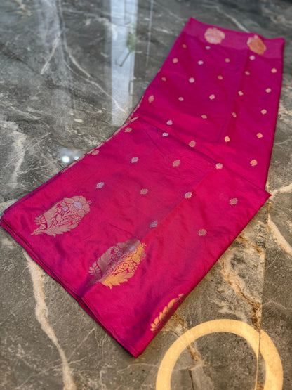 Banarasi Semi Katan Silk Saree with Sona Rupa Mina Buti - BSKSPK33