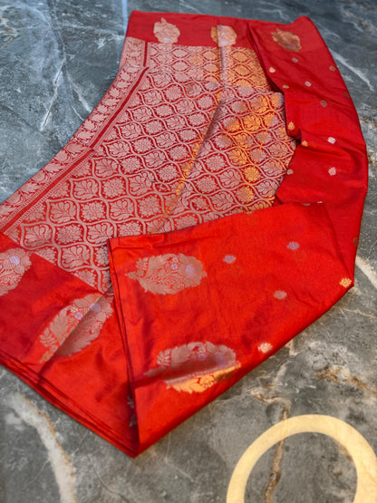 Banarasi Semi Katan Silk Saree with Sona Rupa Mina Buti - BSKSRD35