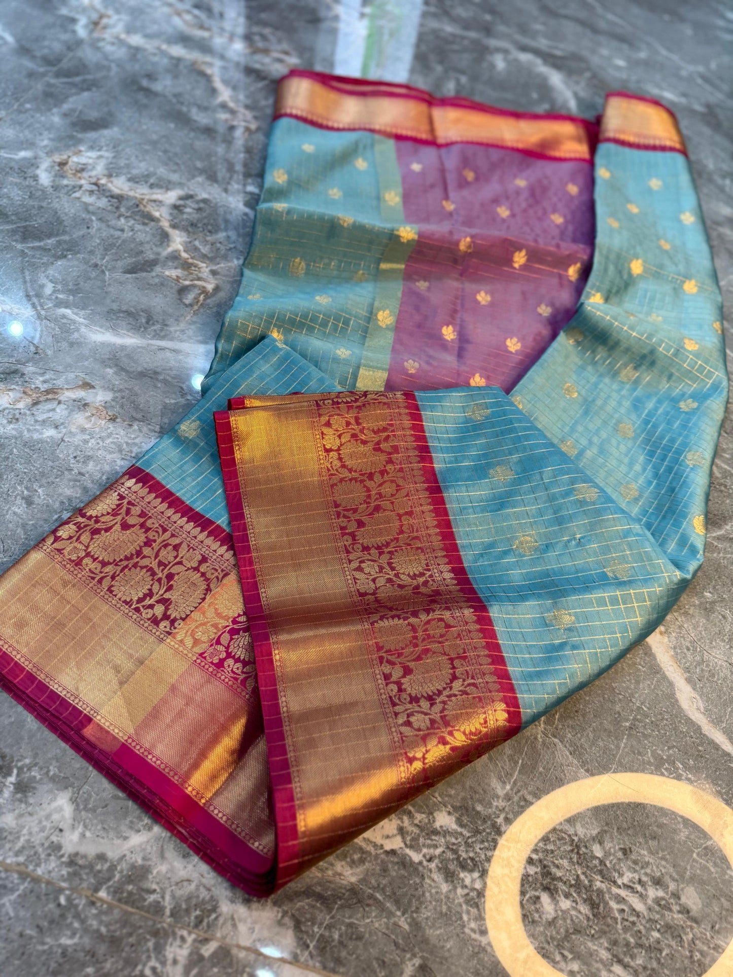 Banarasi Check Pattu Silk Saree - BCPSLB003