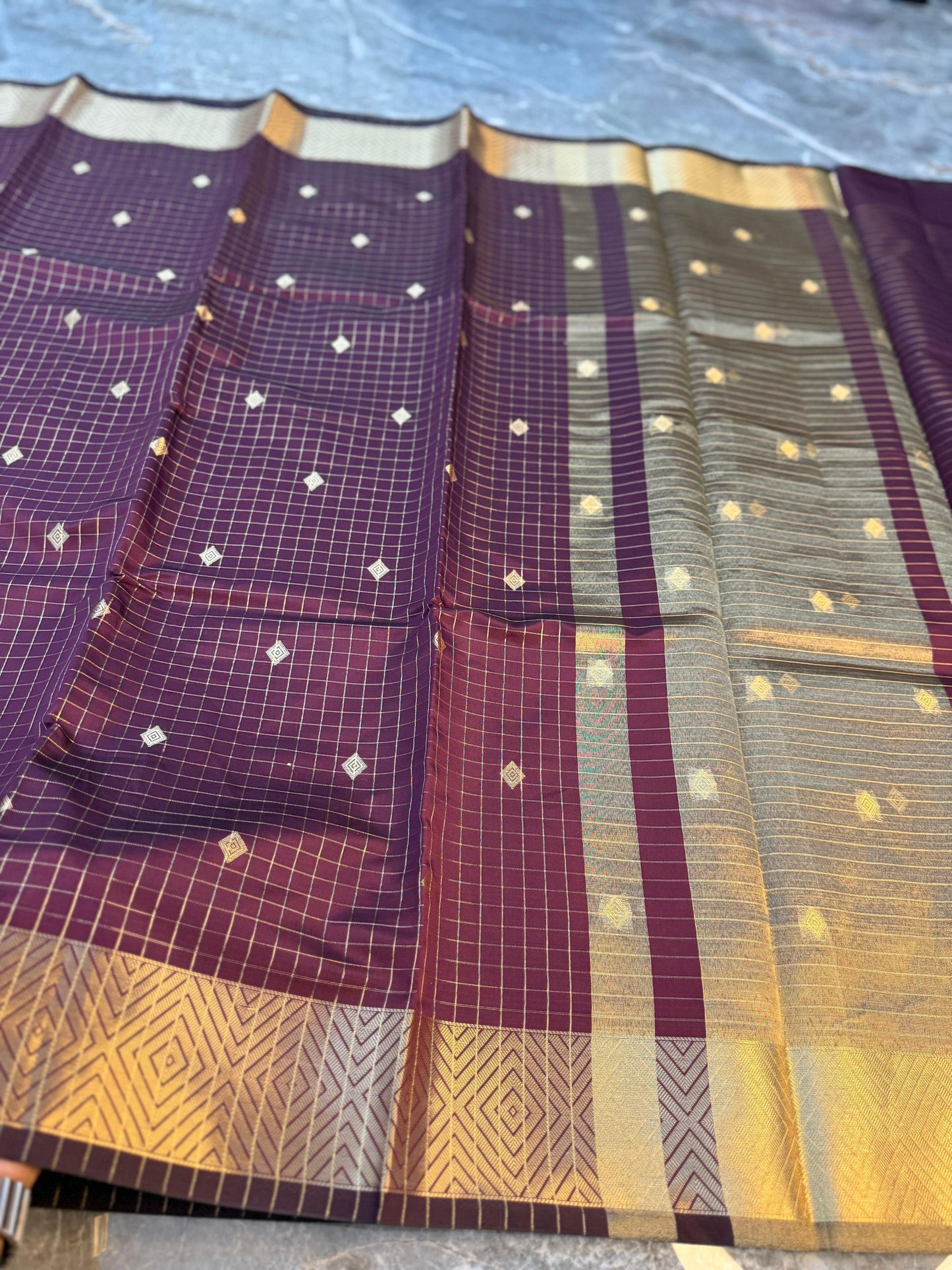 Banarasi Check Pattu Saree with Small Buti Design - BCPSBD061
