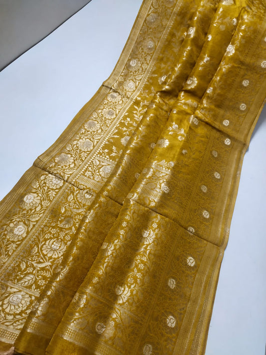 Luxury Banarasi Semi Katan Silk Saree with Intricate Jaal Weaving - BSKSJWMY04