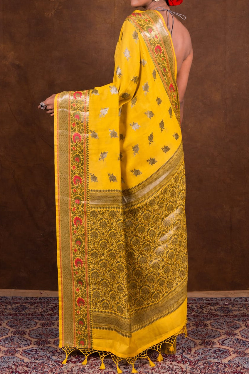 Banarasi Raw Mango Silk Saree with Mina Buta Design - BRMSMBY41