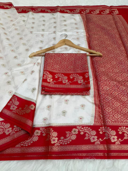 Royal Banarasi Semi Katan Silk Saree with Aada Mina Border Weaving - RBSKSOWR74