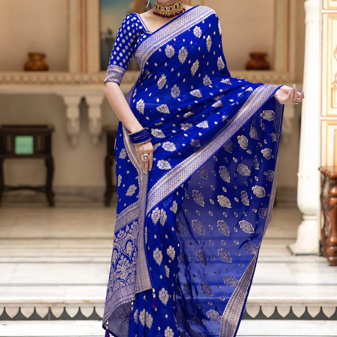 Royal Blue Banarasi Georgette Silk Saree - RBBGS081