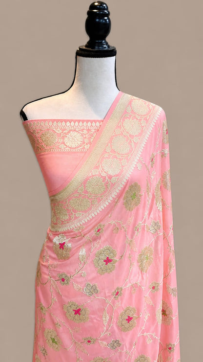 Banarasi Georgette Silk Saree with Silver Mina Jaal Weaving - BGSMJ058