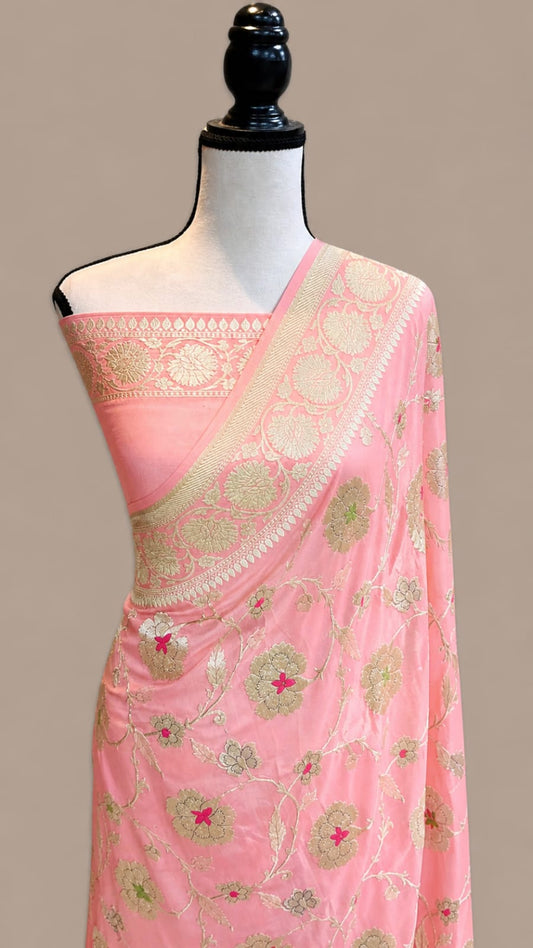 Banarasi Georgette Silk Saree with Silver Mina Jaal Weaving - BGSMJ058