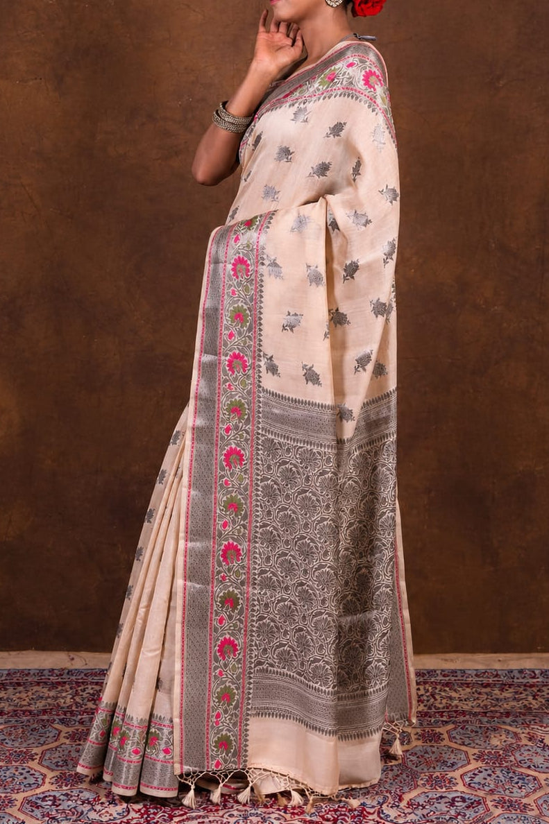 Banarasi Raw Mango Silk Saree with Mina Buta Design - BRMSMBW46