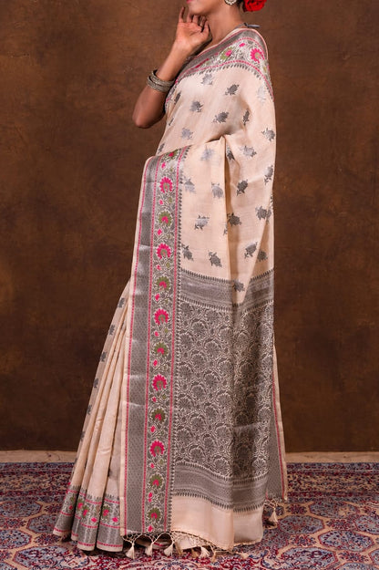 Banarasi Raw Mango Silk Saree with Mina Buta Design - BRMSMBW46