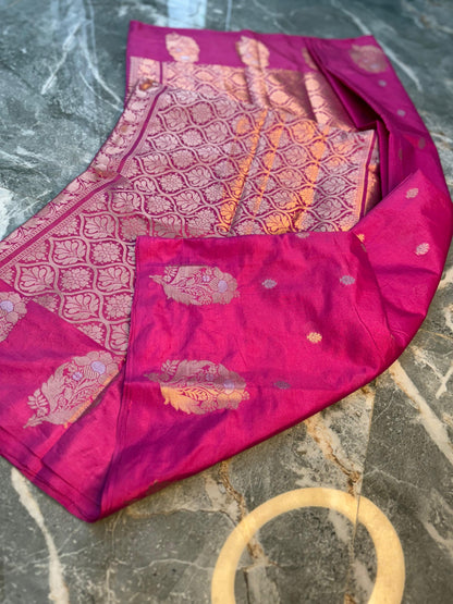 Banarasi Semi Katan Silk Saree with Sona Rupa Mina Buti - BSKSPK33