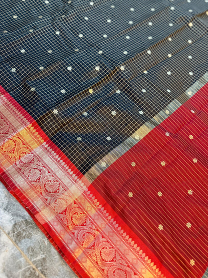 Banarasi Check Pattu Silk Saree - BCPSBR052