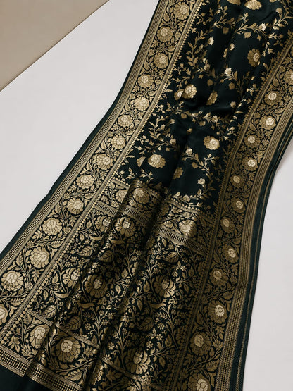 Luxury Banarasi Semi Katan Silk Saree with Intricate Jaal Weaving - BSKSJWB02