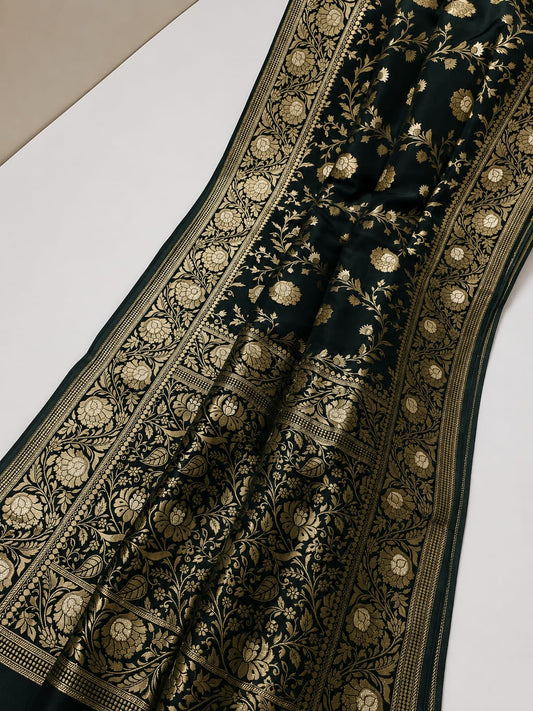 Luxury Banarasi Semi Katan Silk Saree with Intricate Jaal Weaving - BSKSJWB02