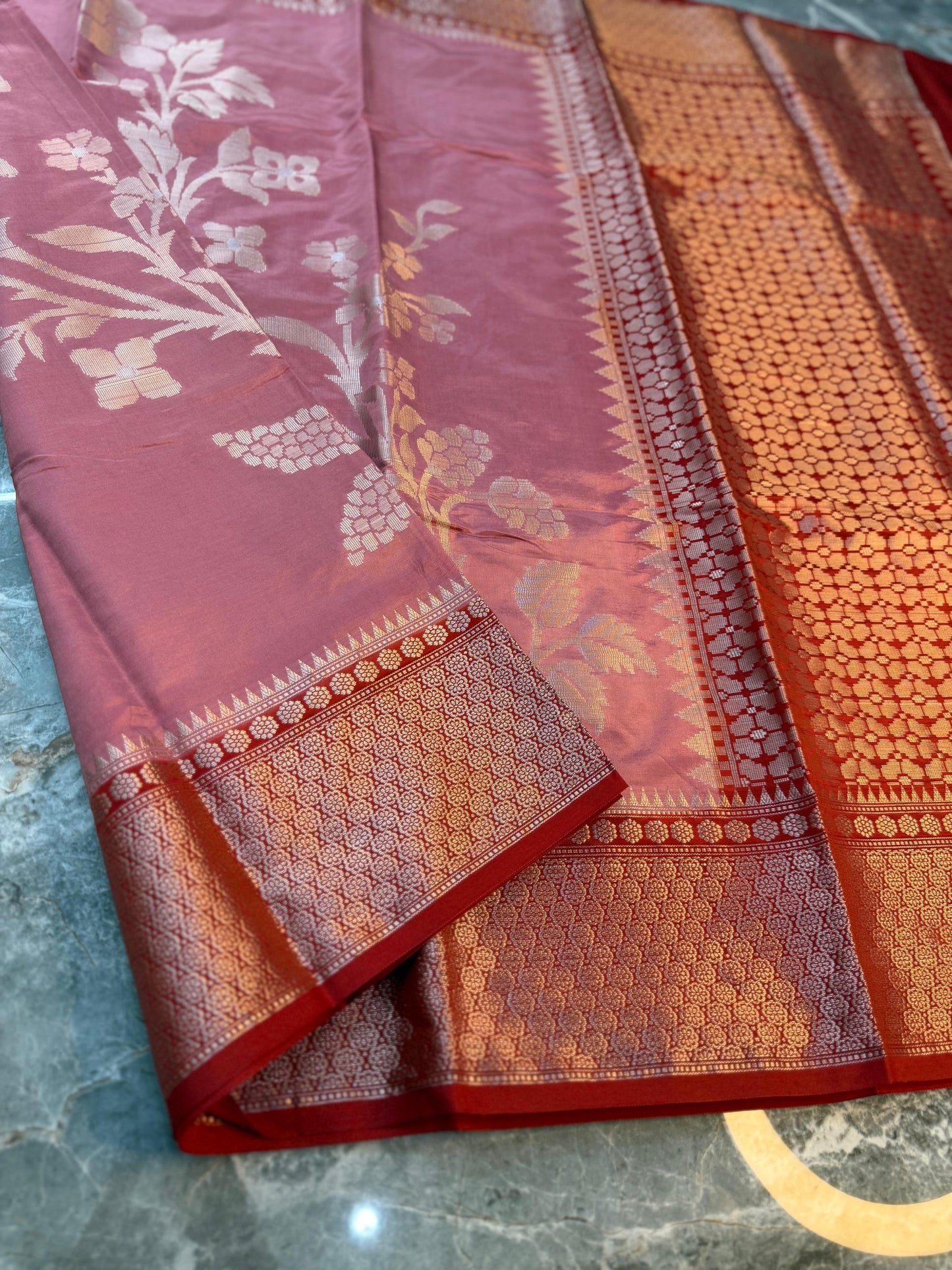 Banarasi Semi Katan Soft Silk Saree with Double Zari Aada Border - BSKSSLP053