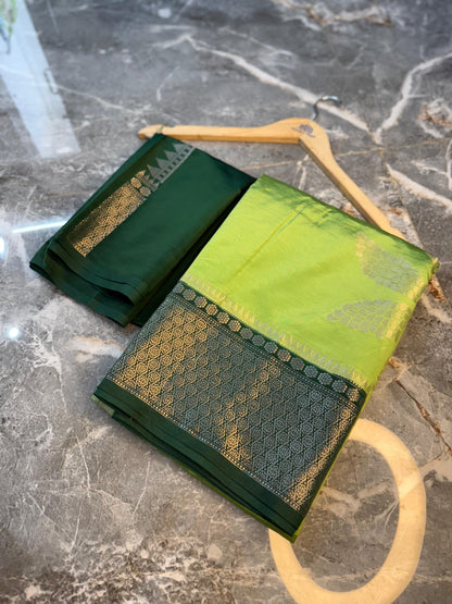 Banarasi Semi Katan Soft Silk Saree with Double Zari Aada Border - BSKSSG051