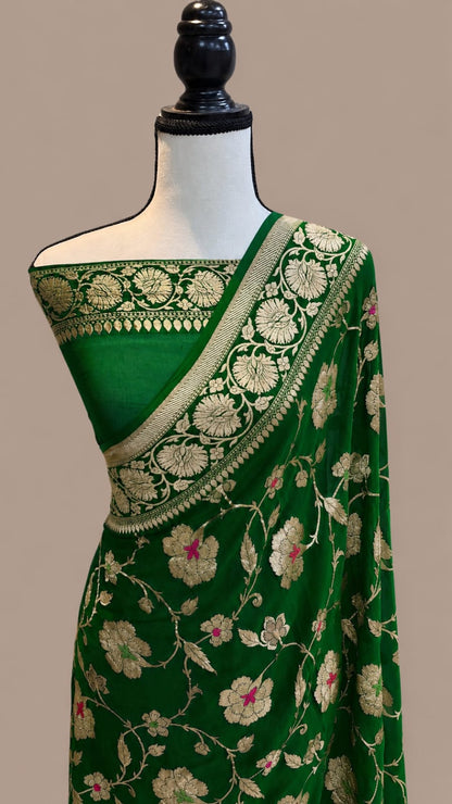 Banarasi Georgette Silk Saree with Silver Mina Jaal Weaving - BGSMJ062