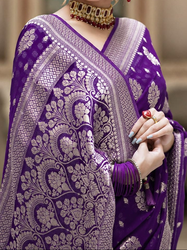 Purple Banarasi Georgette Silk Saree - DPBGS088