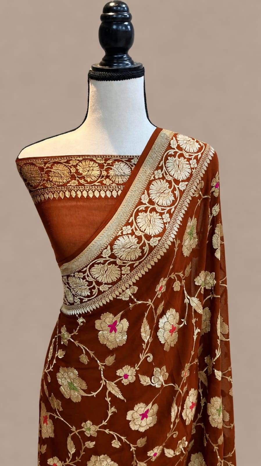 Banarasi Georgette Silk Saree with Silver Mina Jaal Weaving - BGSMJ061