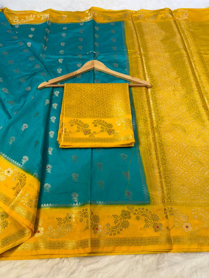 Royal Banarasi Semi Katan Silk Saree with Aada Mina Border Weaving - RBSKSBY071