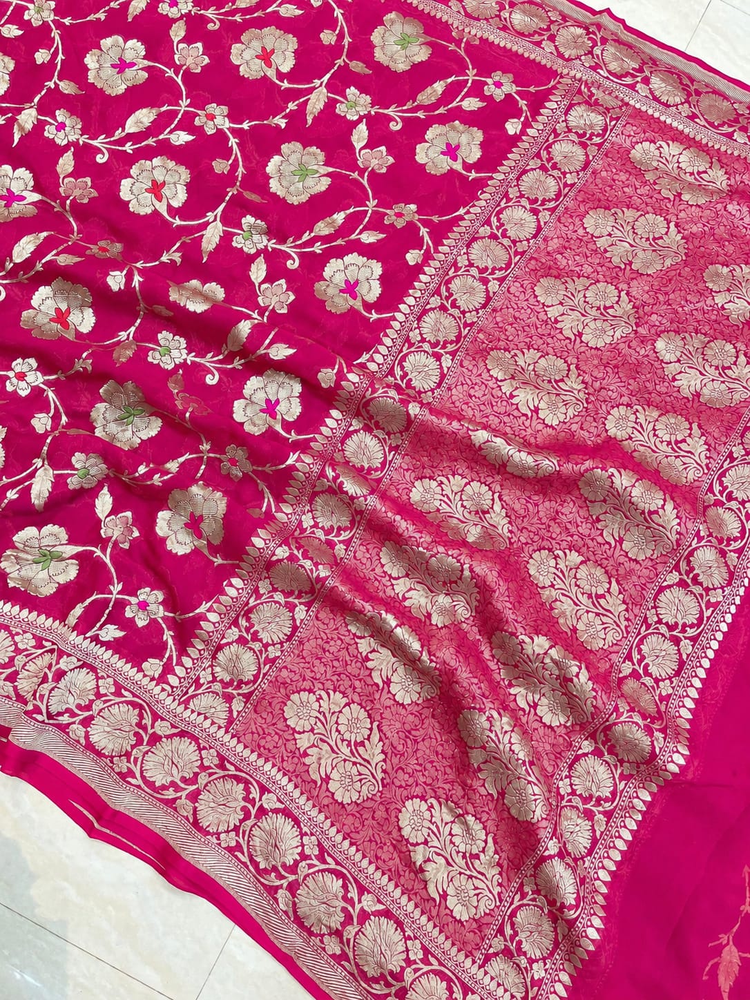 Banarasi Georgette Silk Saree with Silver Mina Jaal Weaving - BGSMJ057