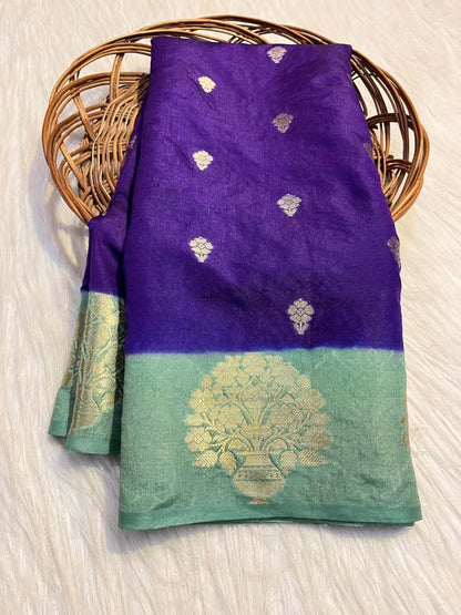 Semi Katan Silk Saree with Mint Contrast Border & Zari Buti Weaving - SKSSMCB01