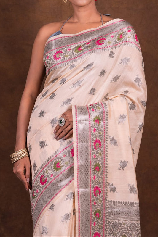 Banarasi Raw Mango Silk Saree with Mina Buta Design - BRMSMBW46