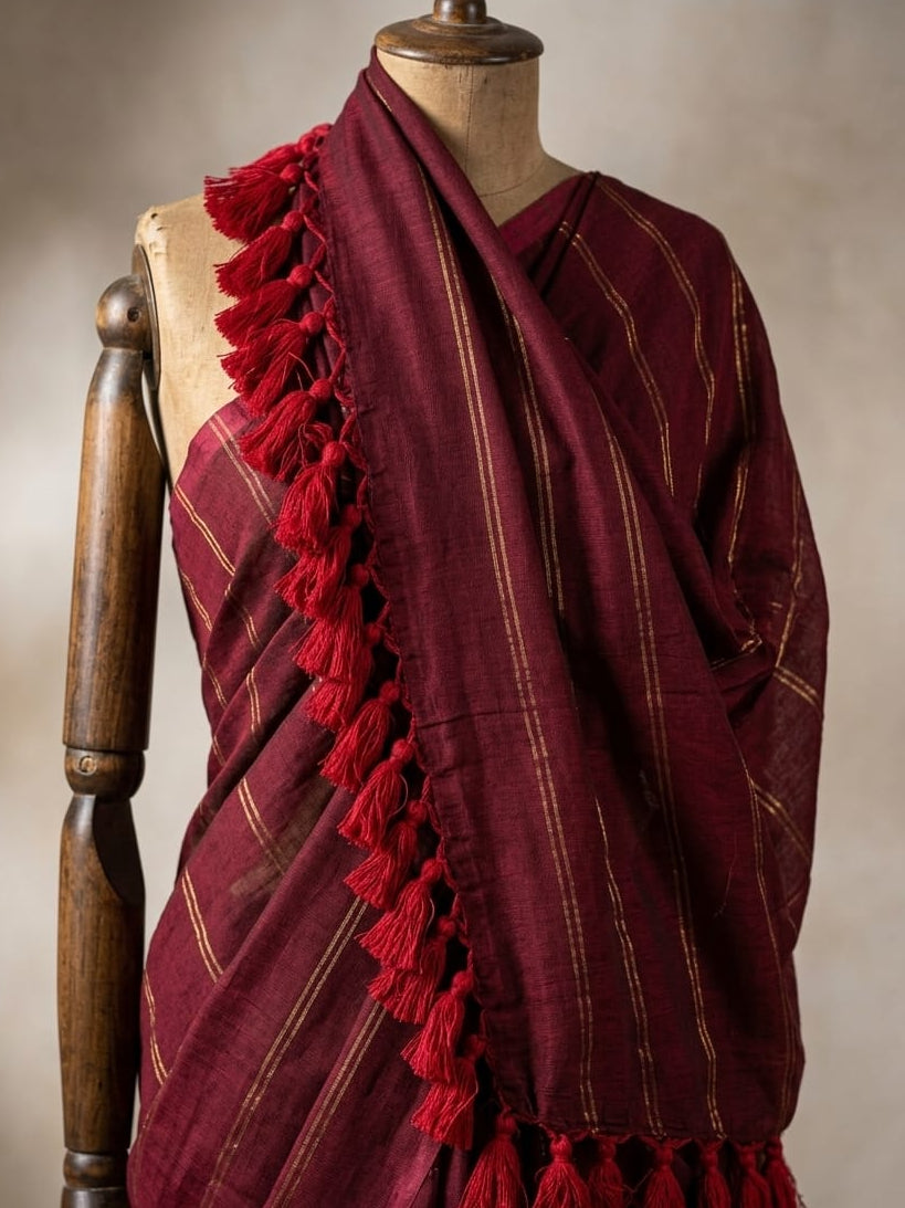 Pure Mulmul Double Zari Lines Saree | Handloom | MDZ001