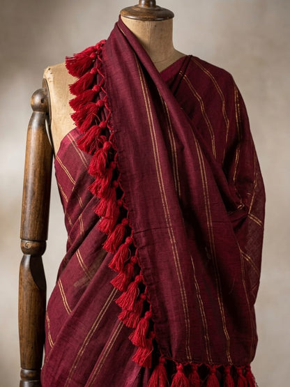Pure Mulmul Double Zari Lines Saree | Handloom | MDZ001