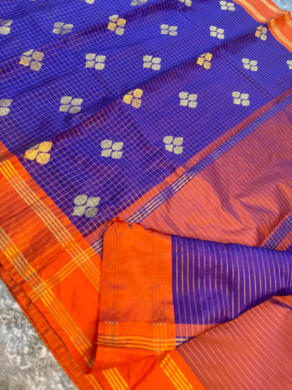 Banarasi Check Buta Soft Silk Saree - BCBSCB076
