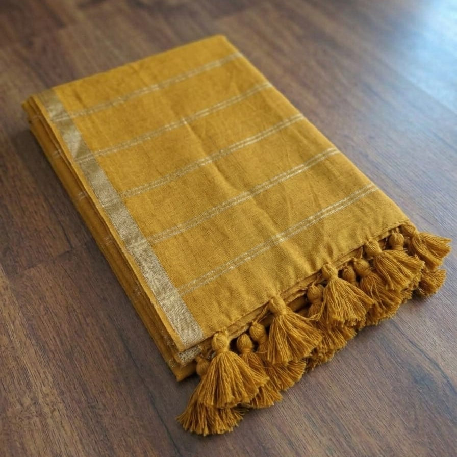 Pure Mulmul Double Zari Lines Saree | Handloom | MDZ003