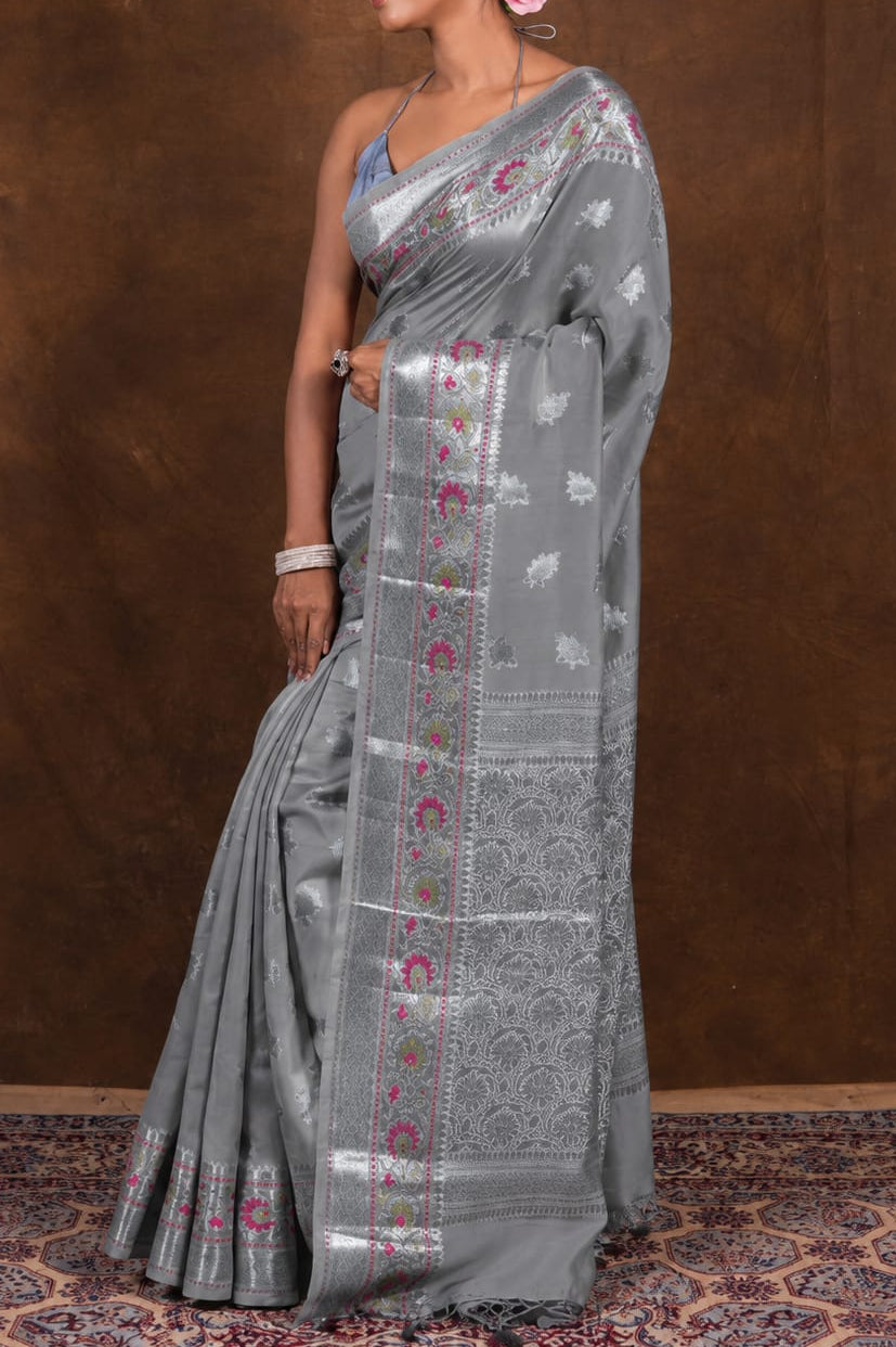Banarasi Raw Mango Silk Saree with Mina Buta Design - BRMSMBG42