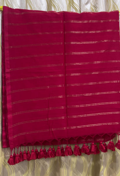 Pure Mulmul Double Zari Lines Saree | Handloom | MDZ001