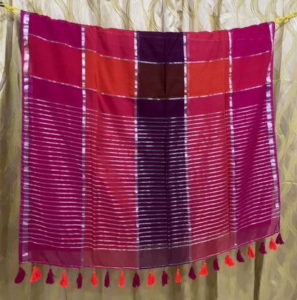 Pure Mulmul Multicolor Checks Saree | Handloom Daily Wear | MMCC001