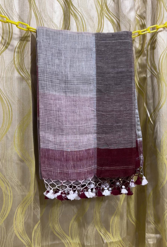Pure Handloom Linen Multicolor Saree | HLMC001