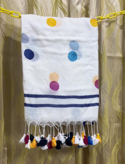 Pure Mulmul Polka Dots Saree | Handwoven | MPD002